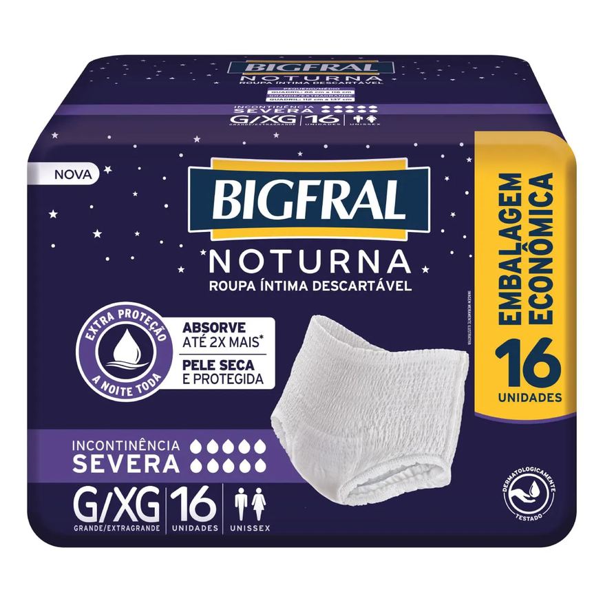 Bigfral Roupa Íntima Descartável Noturna - Tamanho G/xg - 16 unidades