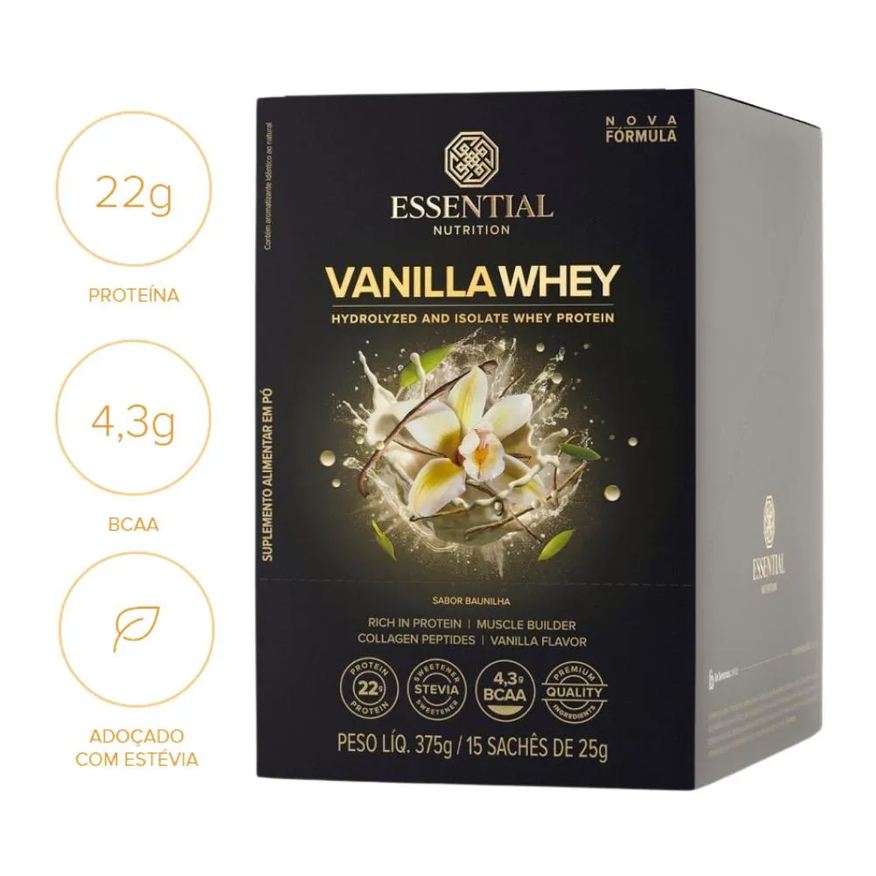 Essential Nutrition Whey Protein - Sabor Vanilla - (caixa 15 Saches)
