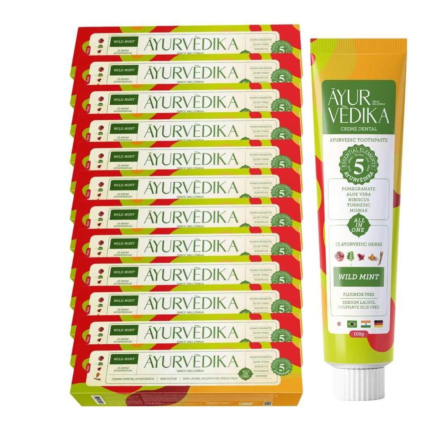 Ayurvedika Kit 12 Creme Dental Ayurvédico Sem Flúor Wild Mint Natural