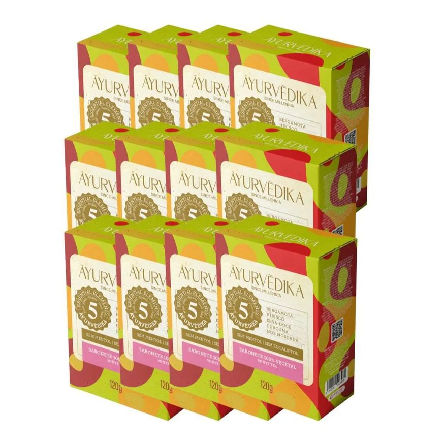 Ayurvedika Kit 12 Sabonetes Em Barra 100% Vegetais White Tea Ayurvédika
