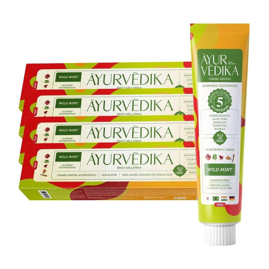 Ayurvedika Kit 4 Creme Dental Ayurvédico Sem Flúor Wild Mint Natural
