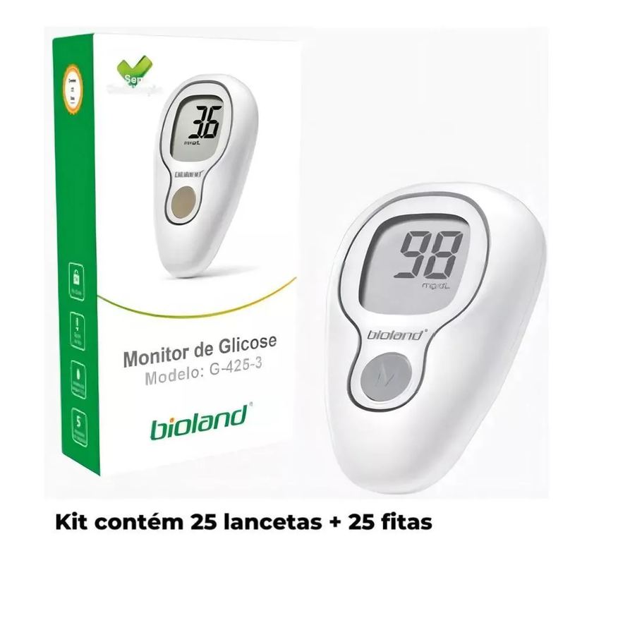 Bioland Monitor Glicose Kit 25 Fitas + 25 Lancetas G425-3