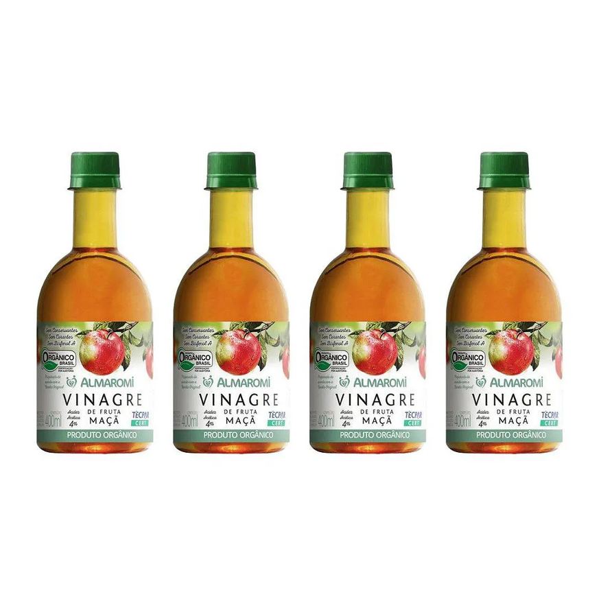 Almaromi Kit 4uni Vinagre de Maçã Orgânico 400ml Pet