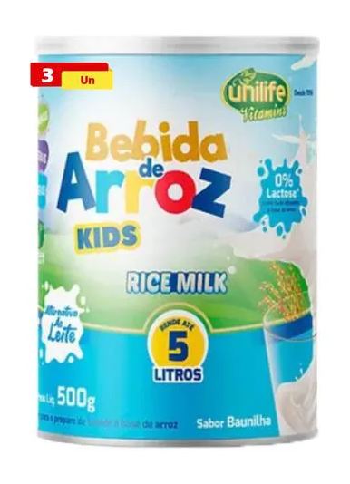 Unilife Bebida de Arroz Kids Rice Milk sem Lactose 3 X 500g