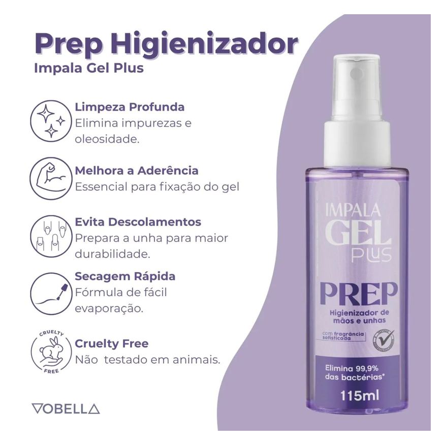 Higienizador Spray Prep Mãos Unhas Gel Plus Impala 115ml