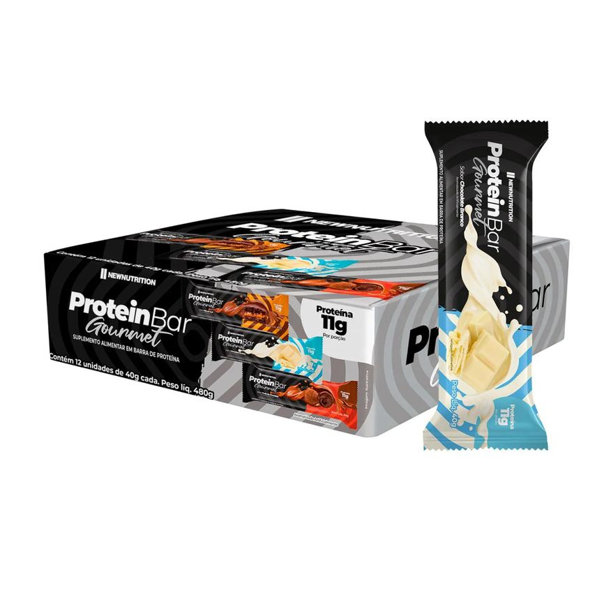 Newnutrition Barra Proteica Gourmet 40g Sabor Chocolate Branco Caixa com 12 Unidades