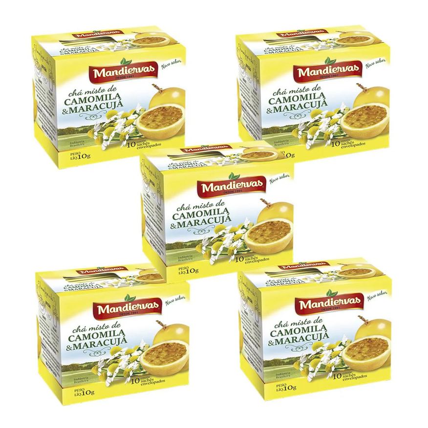 Mandiervas Kit 5 Caixinhas de Chá Camomila & Maracujá 10 Sachês
