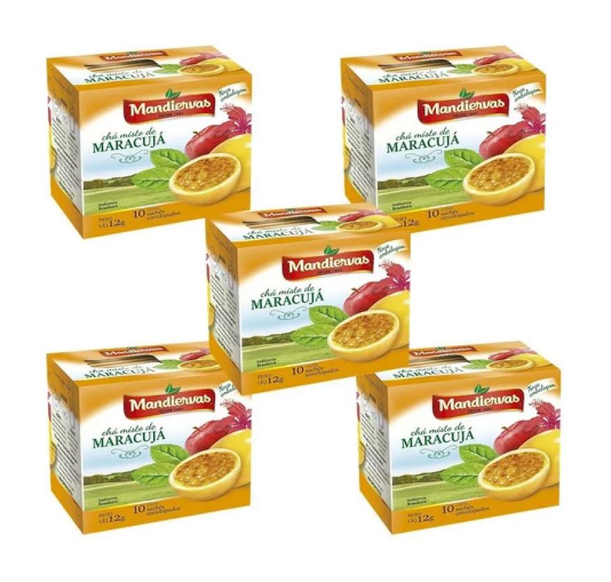 Mandiervas Kit 5 Caixinhas de Chá Misto Maracujá 10 Sachê
