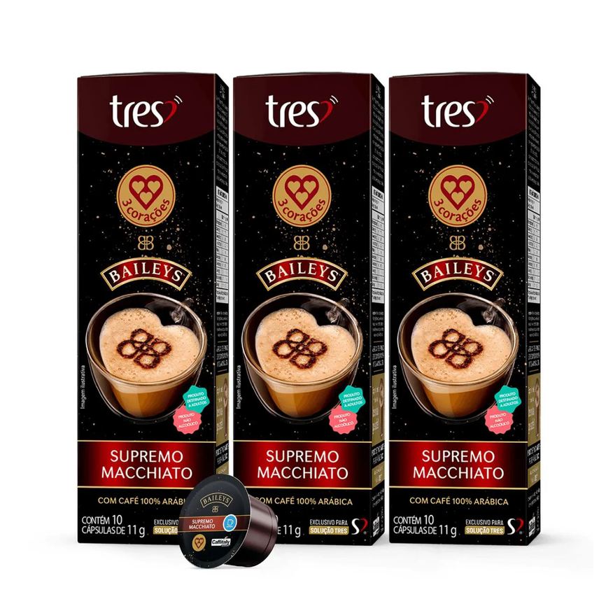 3 Corações 3x cápsula de Café Tres Baileys Supremo Macchiato 10 unidades