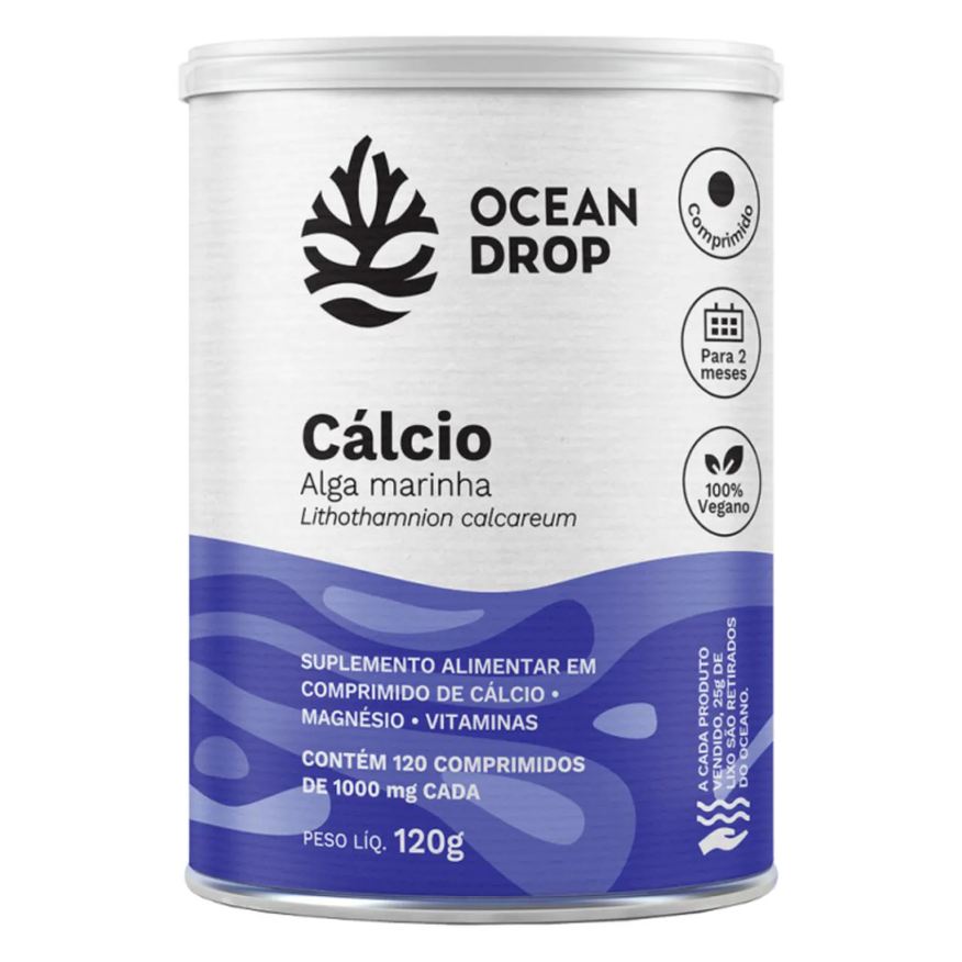 Ocean Drop Calcio Pote 120 comprimidos de 1000mg Cálcio de Alga