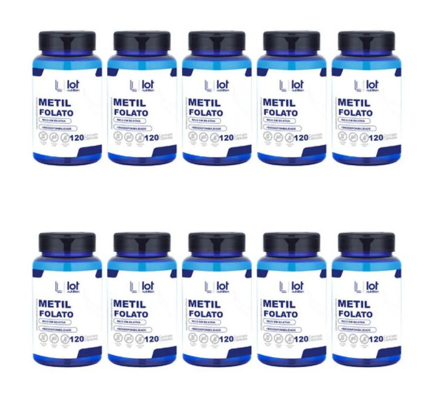 Lot Nutrition Kit 10un Metilfolato 120 cápsulas Ácido Fólico sem Sabor