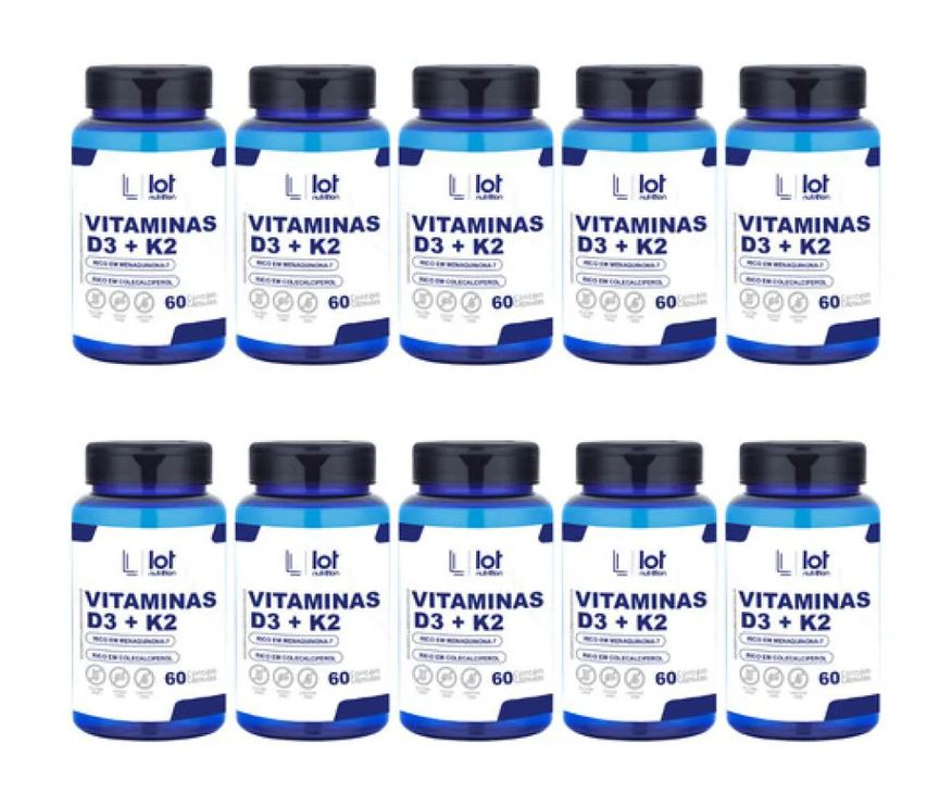 Lot Nutrition Kit 10un Vitamina D3 2.000ui + K2mk7 60 cápsulas sem Sabor