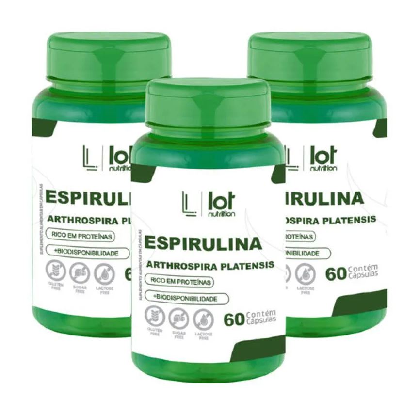 Lot Nutrition Kit 3un Suplemento Esprirulina 500mg 60 cápsulas sem Sabor