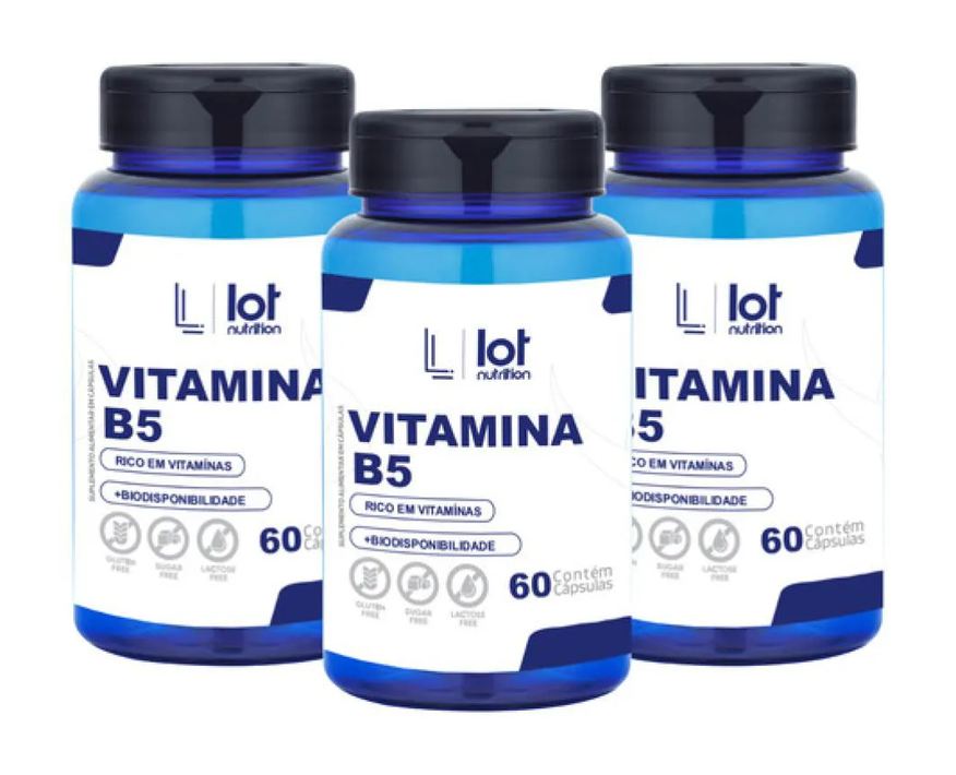 Lot Nutrition Kit 3un Vitamina B5 Pantotenato de Cálcio 60 cápsulas sem Sabor