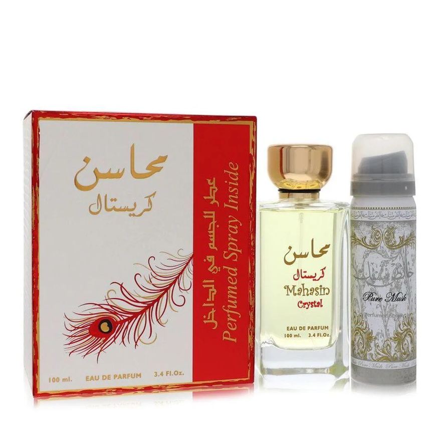 Lattafa Kit Presente Feminino Mahasin Crystal Edp With 50ml Desodorante em 100