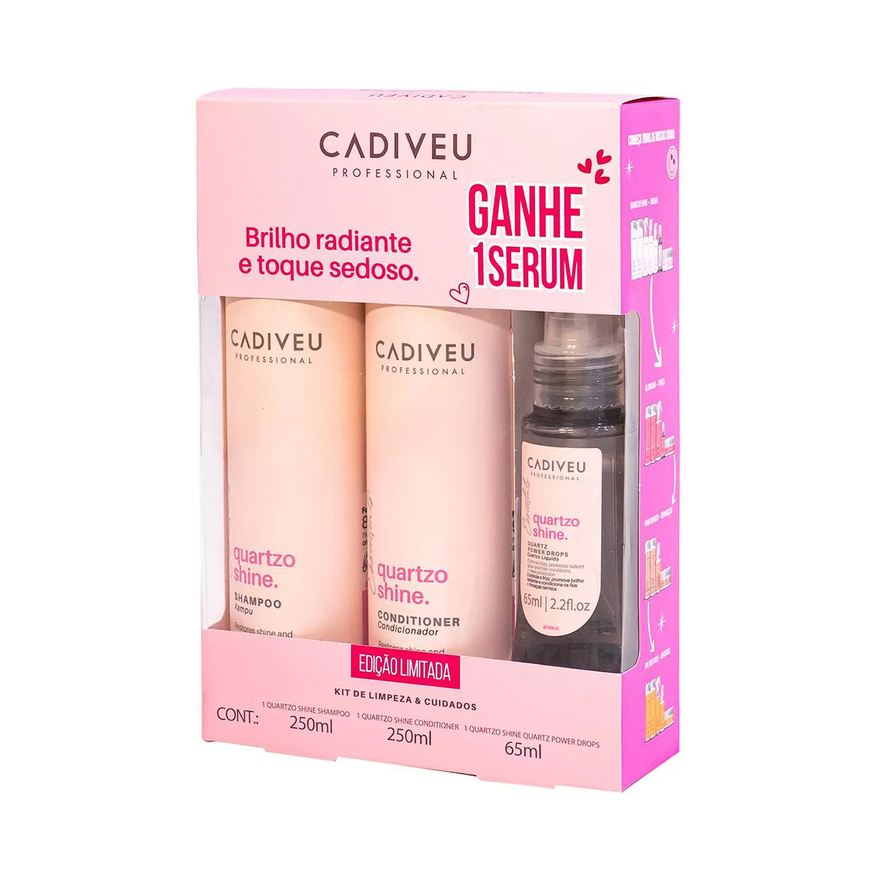 Cadiveu Kit Professional Quartzo Shine Shampoo 250ml + Condicionador 250ml + Sérum 65ml