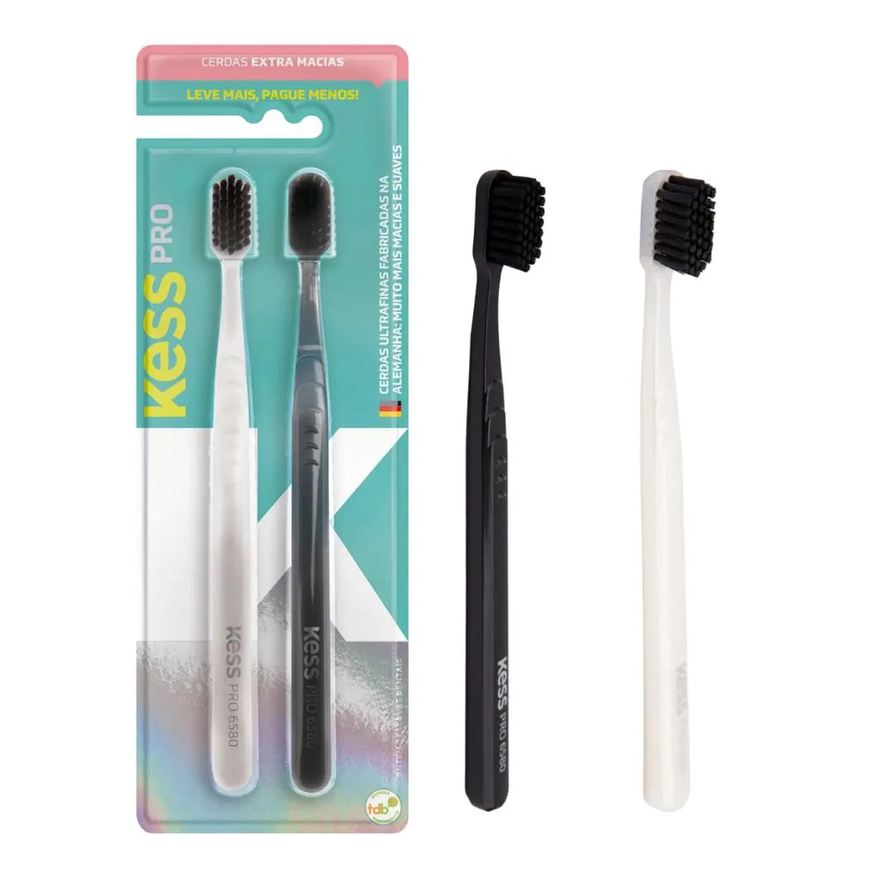 Kess 2 Escovas de Dente Pro Cerdas Extra Macias Black White