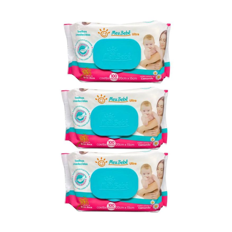 Hygieline Kit C3 Lenço Umedecido Meu Bebe Ultra Com 100 Unidades
