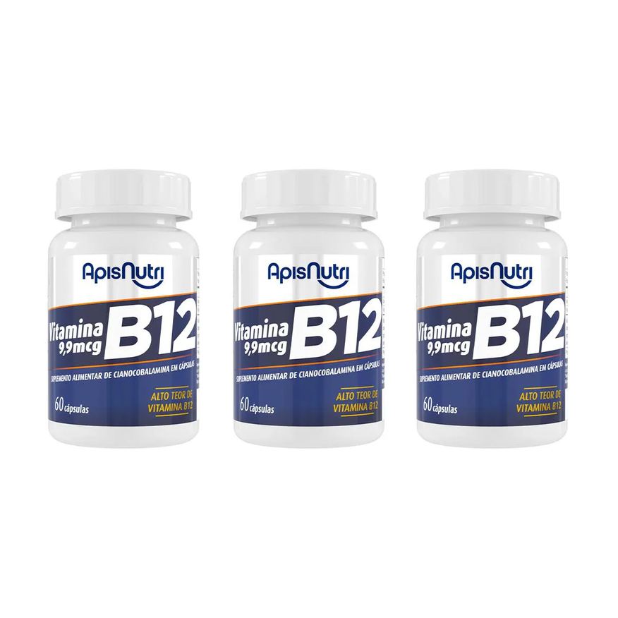 Apisnutri Kit 3 Vitamina B12 Cianocobalamina 400mg 60 cápsulas