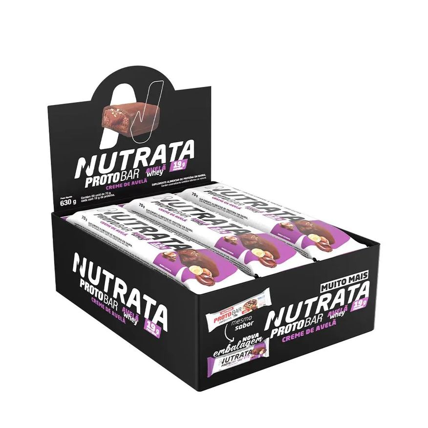 Nutrata Proto Bar - Sabor Avelã Whey - 9 unidades de 70g