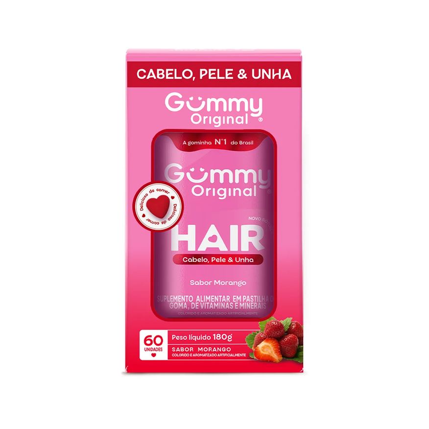 Gummy Hair Suplemento Alimentar Vitamin Morango do Amor 60 Gomas