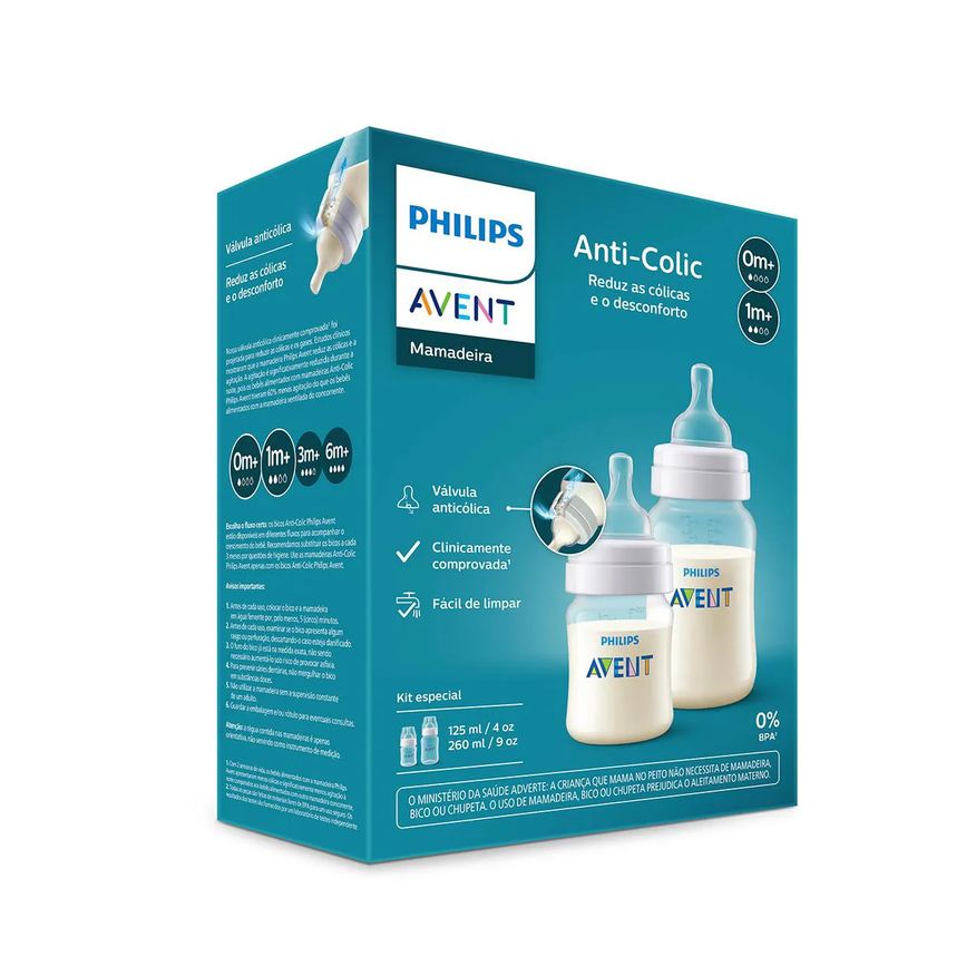 Avent Kit Mamadeira Philips Anti-Colic 125ml + Avent Anti-Colic 260ml