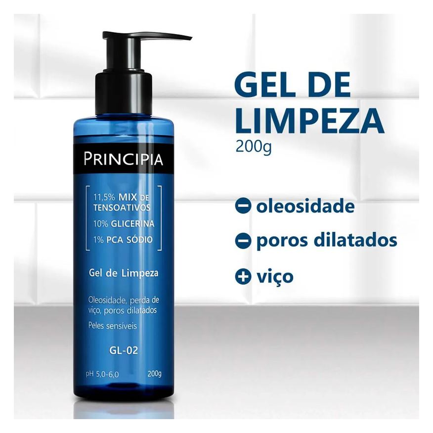 Principia Kit Facial Skincare Gel de Limpeza Suave GL-02 200ml + Protetor Solar PS-01 FPS 60 40ml + Sérum Anti-Idade Mix-02 30ml