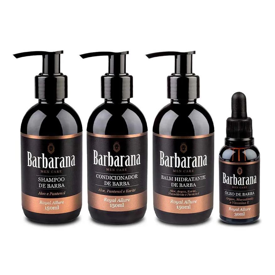Barbarana Kit Shampoo + Condicionador + Balm + Óleo Para Barba Royal Allure
