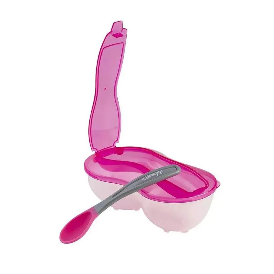 Clingo Prato Com Divisória E Colher Rosa +6M