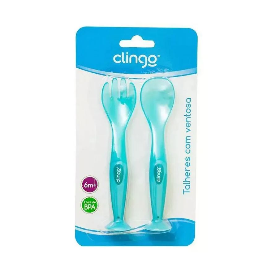 Clingo Colher E Garfo Com Ventosa Azul 2Und