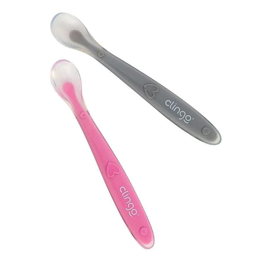 Clingo Colheres De Silicone Premium +6M Rosa 2Und