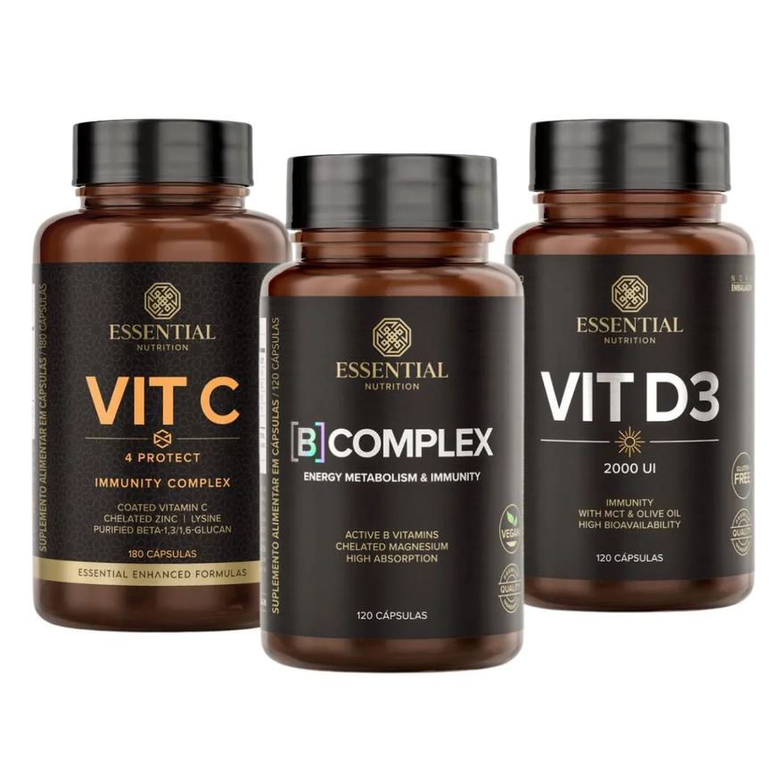 Essential Nutrition Kit Vitaminas Essenciais Vit C + Vit D + B Complex Essential
