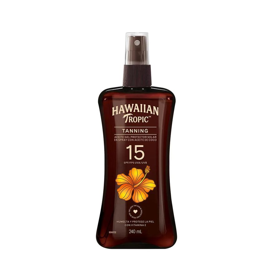 Hawaiian Tropic Gel-Óleo Protetor Solar em Spray com Óleo de Coco FPS 15 240ml