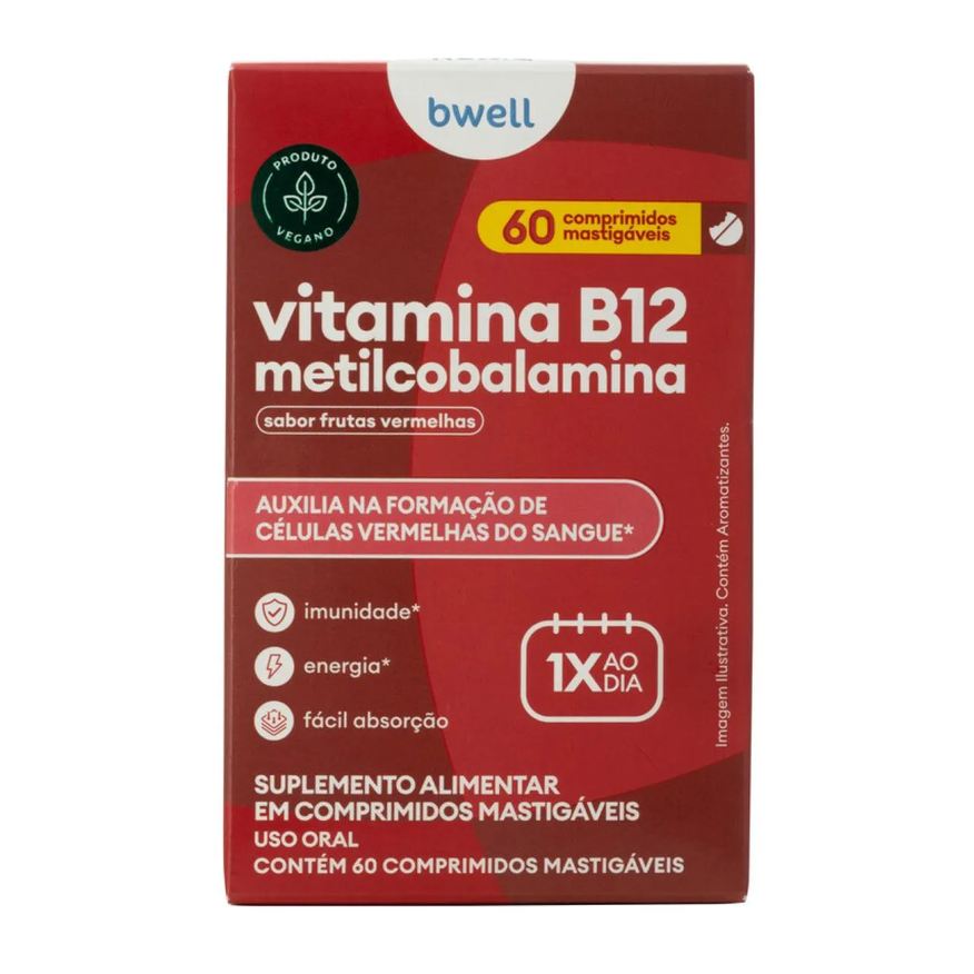 B12 Vitamina Bwell Frutas Vermelhas 60 Comprimidos Mastigáveis