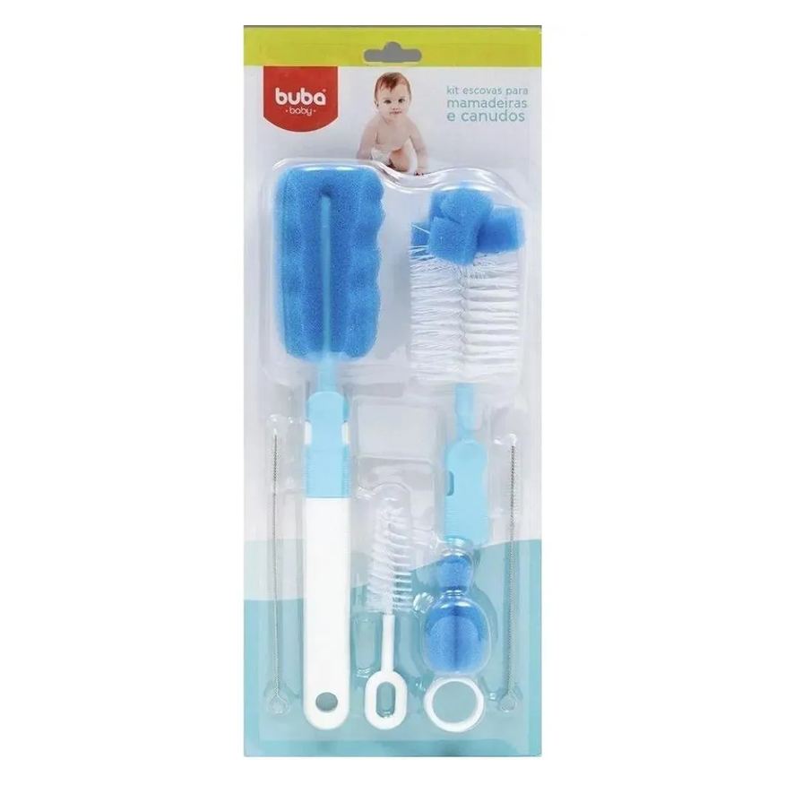 Buba Kit Escovas para Mamadeiras e Canudos Azul