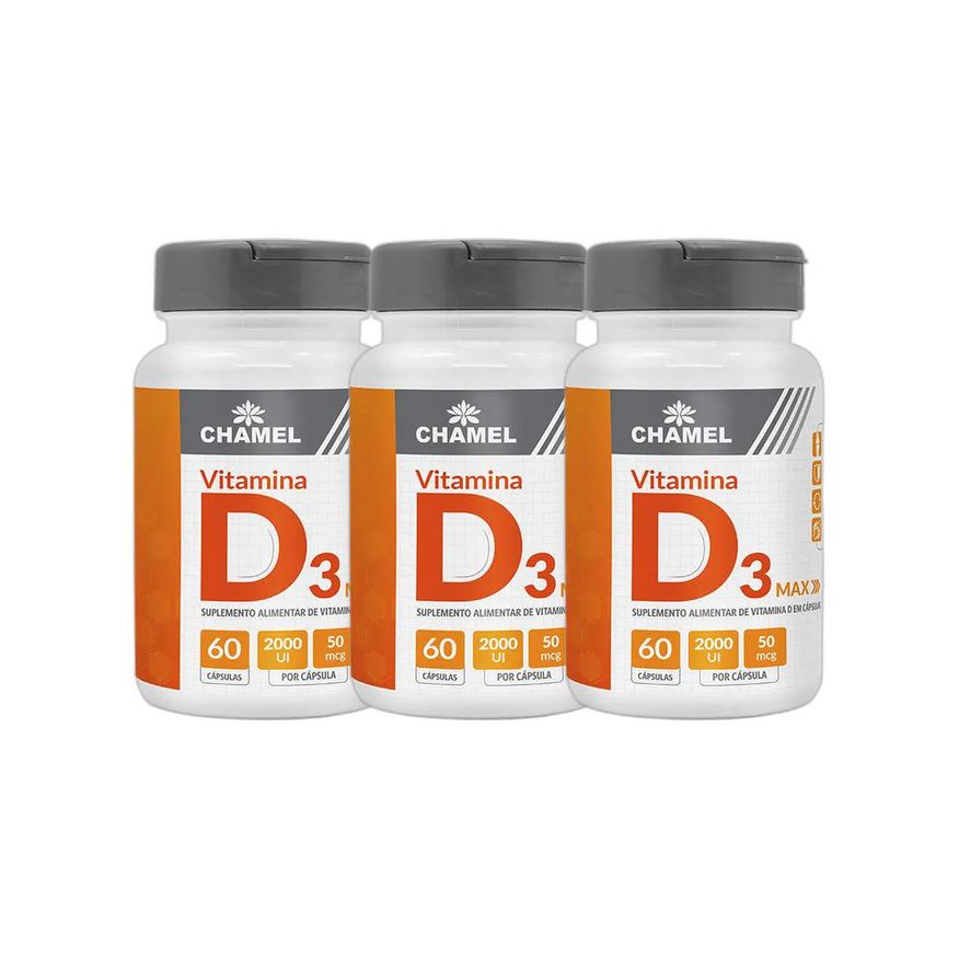 Chamel Kit 3X Max Vitamina D3 500mg 60 Cápsulas