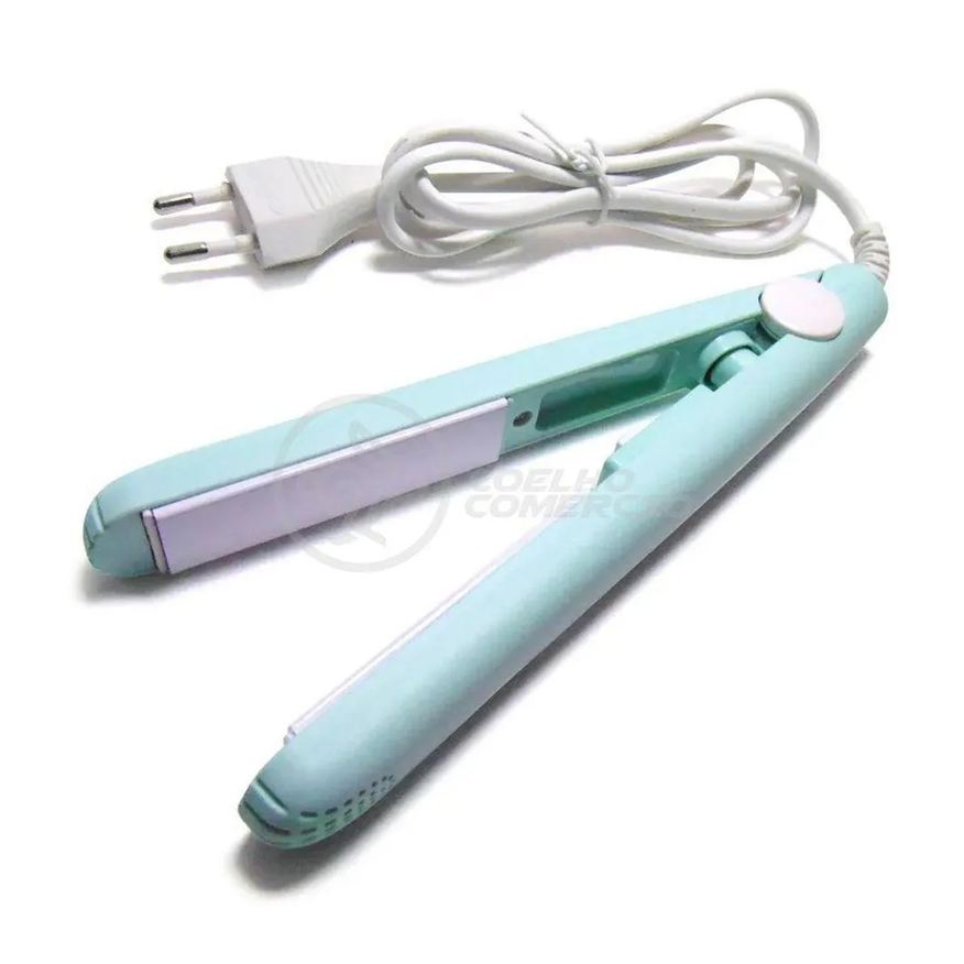 Chapinha Mini Prancha Portátil 17Cm Bivolt Profissional Azul