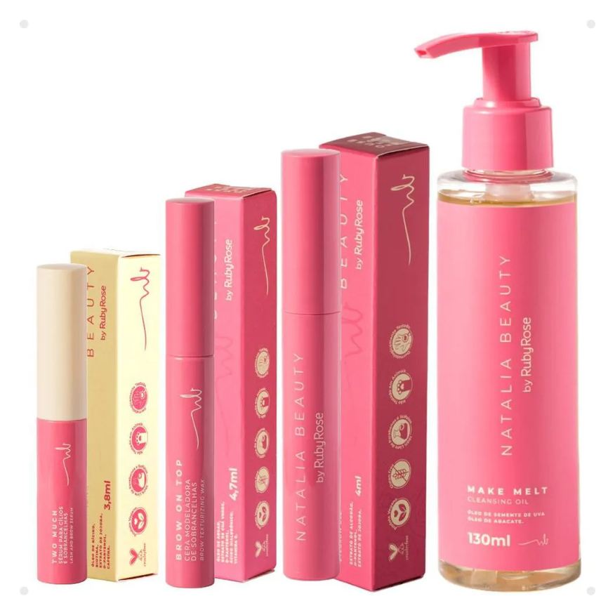 Ruby Rose Kit Natalia Beauty By Ruby Rose: Sérum Two Much, Cera Brow On Top, Gel Brow Boss e Cleansing Oil