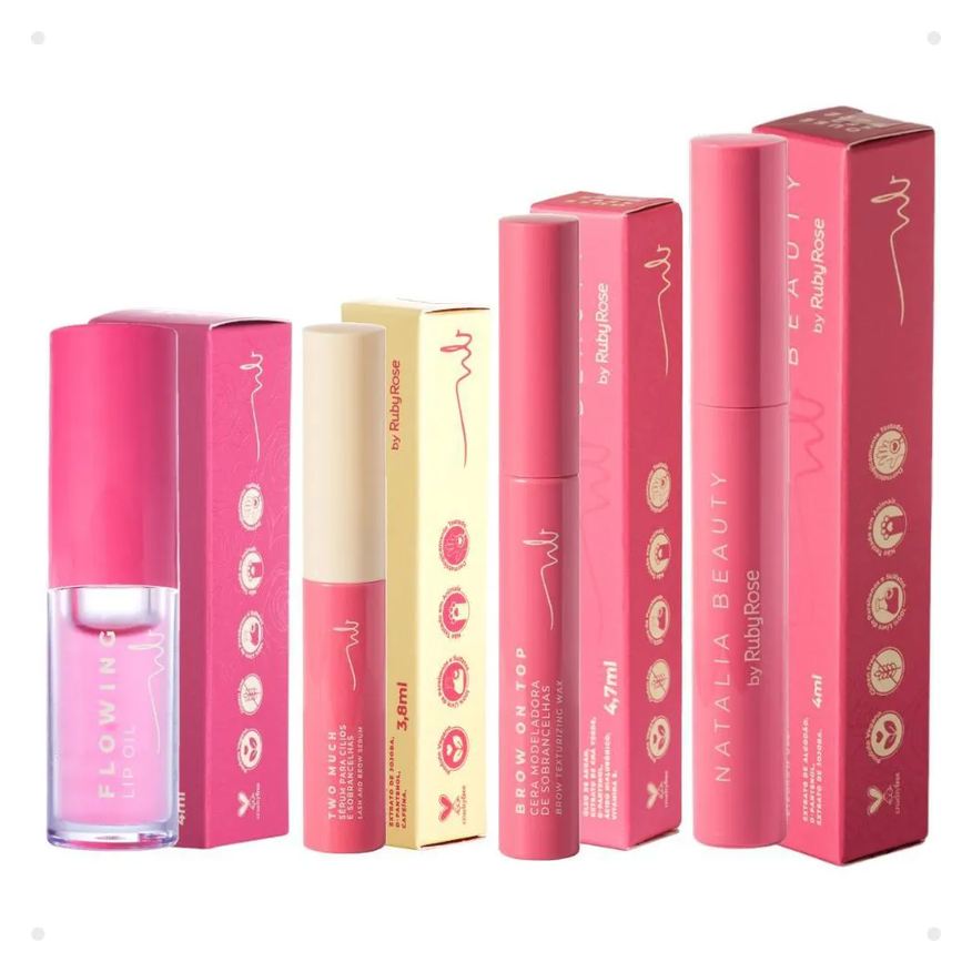Ruby Rose Kit Natalia Beauty By Ruby Rose: Sérum Two Much, Cera Brow On Top, Gel Brow Boss e Lip Oil