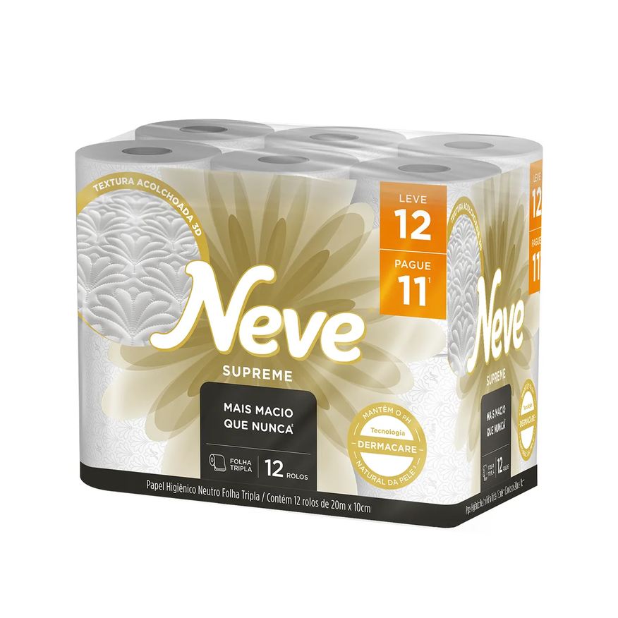 Higiênico Papel Neve Supreme Folha Tripla 12 rolos
