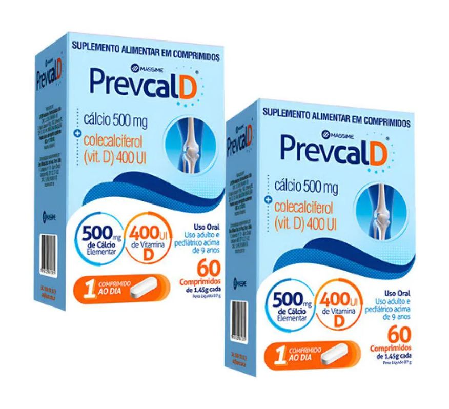 Massime Kit 2 Prevcal Cálcio Elementar 500mg + 400ui Vit D3 120cpr sem Sabor