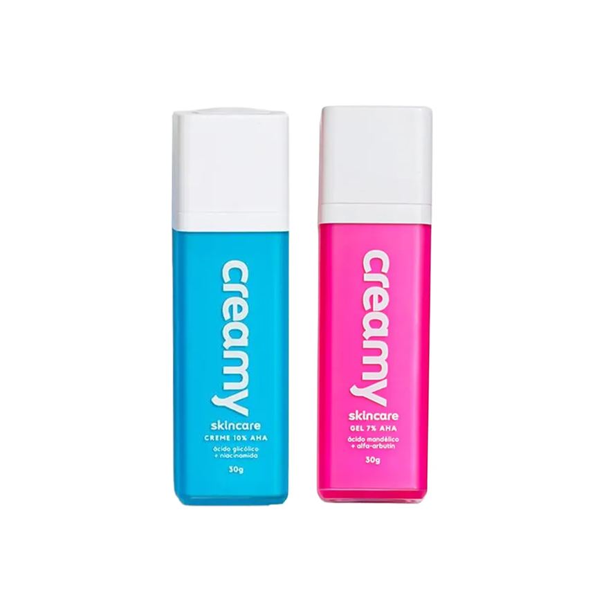 Creamy Kit Facial Skincare Gel Clareador Antiacne Ácido Mandélico 30g + Creme Retexturizador Ácido Glicólico 30g
