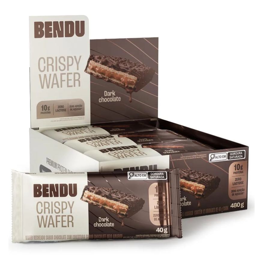 Bendú Wafer Bendu Crispy Caixa (12 Un) - Sabor Dark Chocolate - Zero Lactose