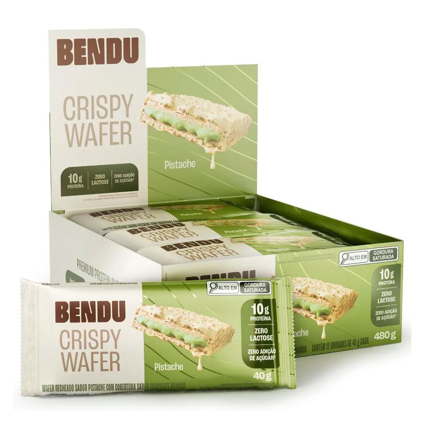 Bendú Wafer Bendu Crispy Caixa (12 Un) - Sabor Pistache - Zero Lactose