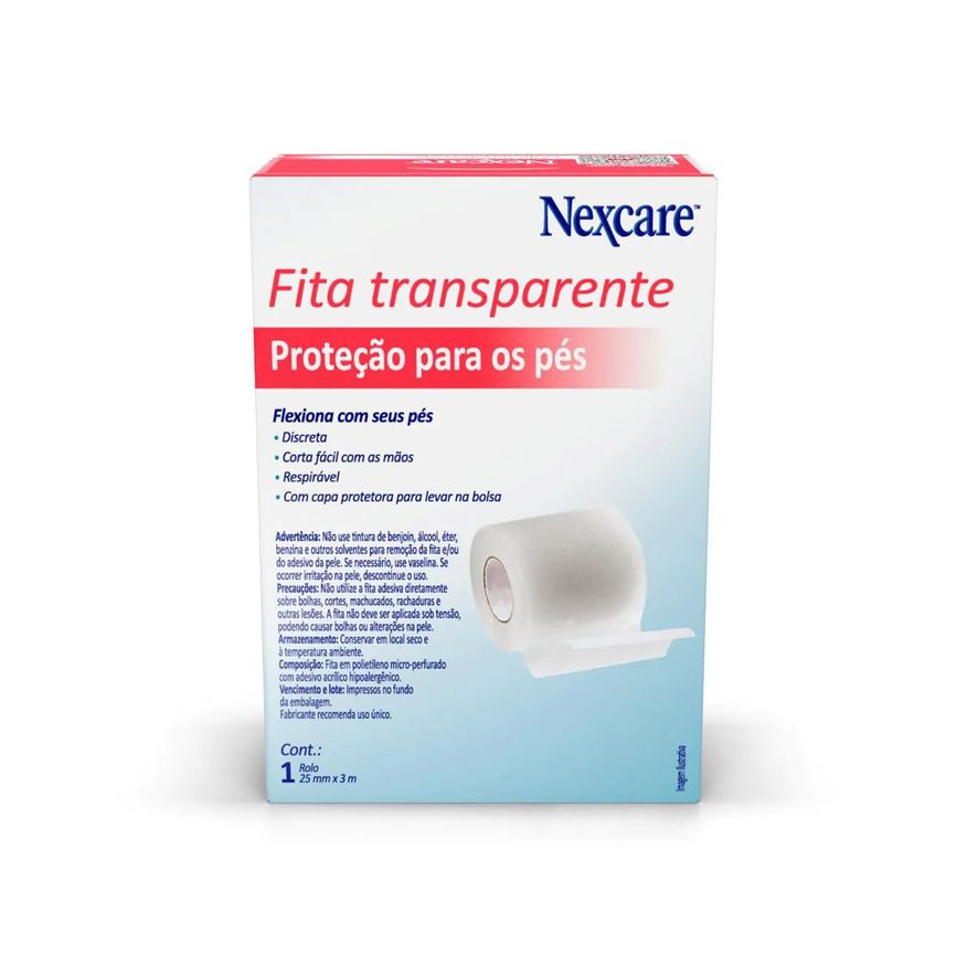 Protetora Fita para os Pés Nexcare Transparente com 1 rolo de 25mmx3m