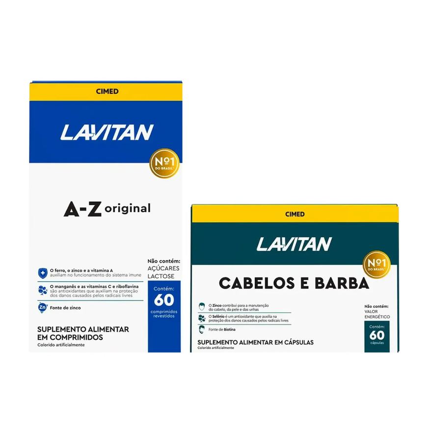 Polivitamínico Kit Lavitan A-Z Original 60 comprimidos + Cabelos e Barba 60 cápsulas
