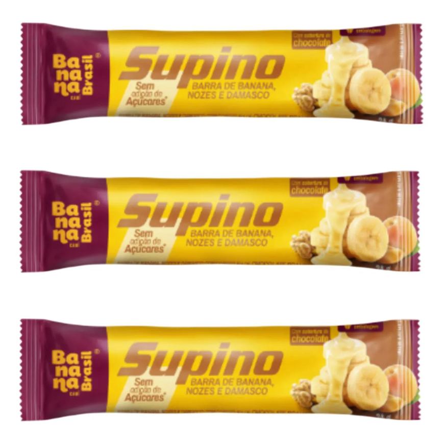 Banana Brasil Kit 3 Barra de Banana com Nozes e Damasco com Chocolate Branco 24g