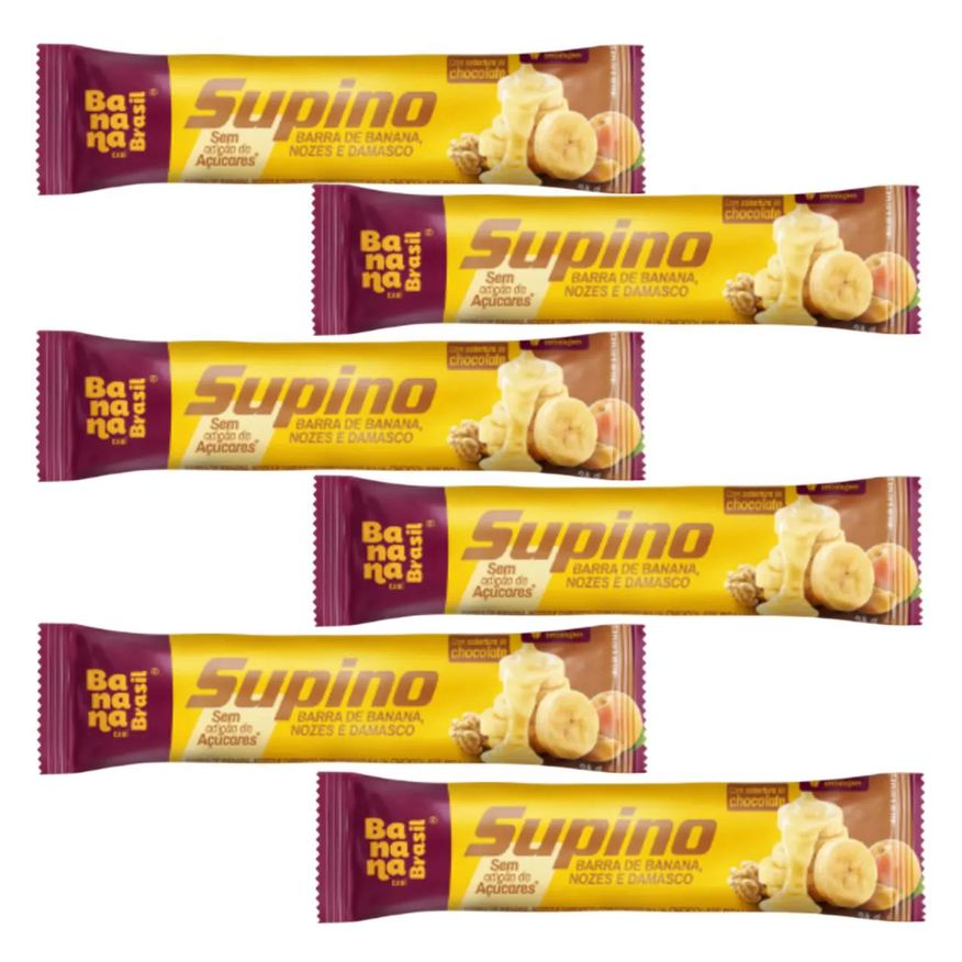 Banana Brasil Kit 6 Barra de Banana com Nozes e Damasco com Chocolate Branco 24g