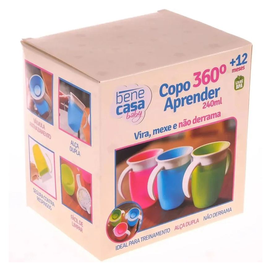 Bene Casa Copo 360º com Alça 240ml +12M Rosa