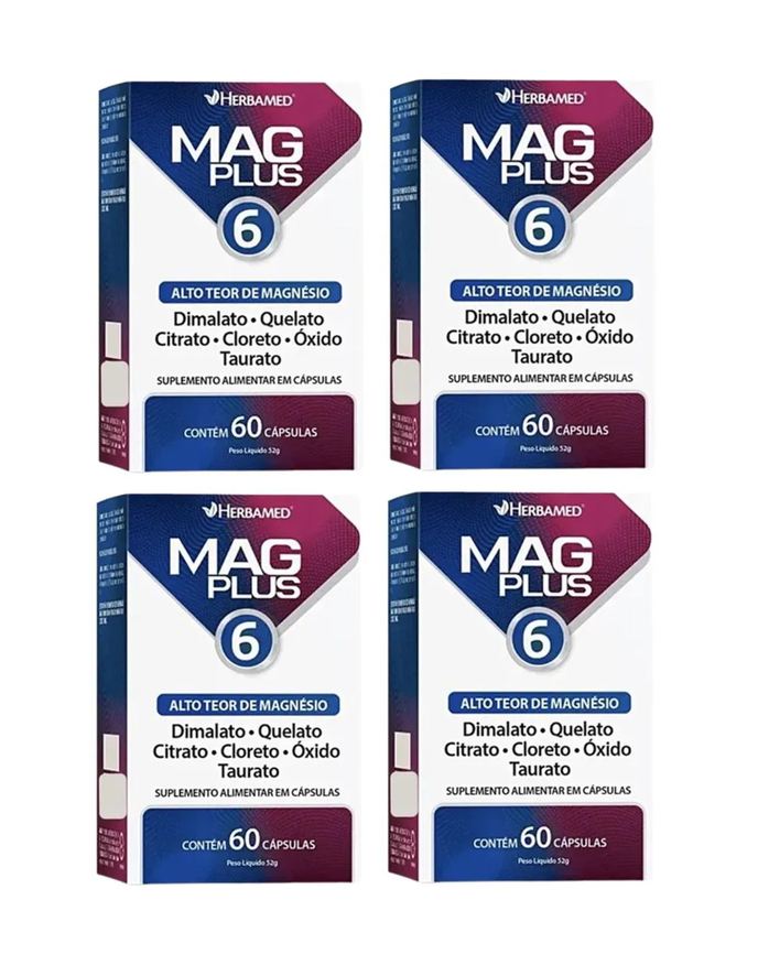 Herbamed Kit 4 Mag Plus 6 Alto Teor de Magnésio 60 cápsulas